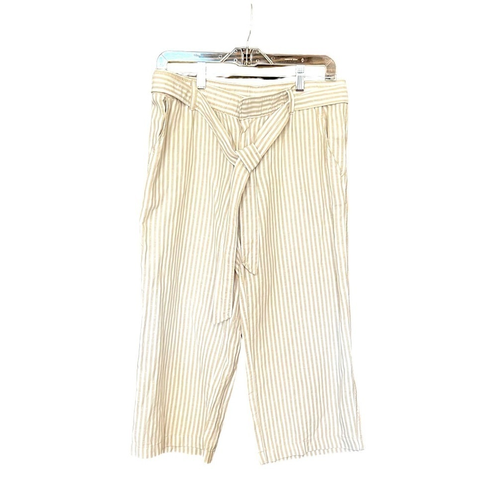 Liz Claiborne Linen Lightweight Crop Pants. Size: Small. Beige Cream Striped.
